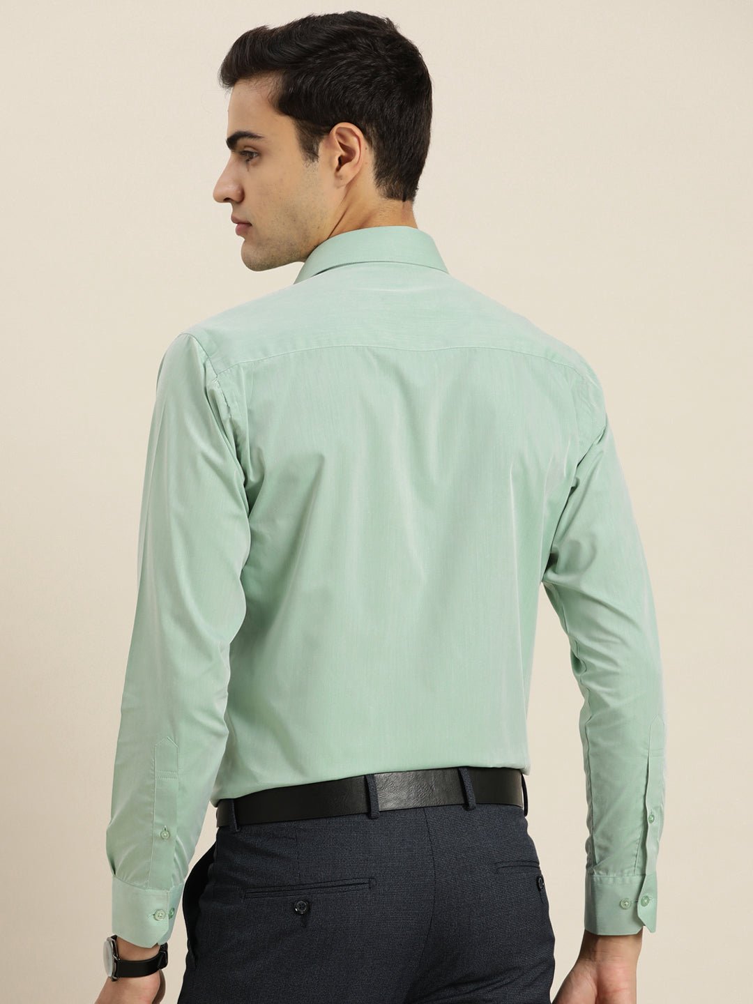 Men Green Solid Cotton Rich Slim fit Formal Shirt - #folk republic#