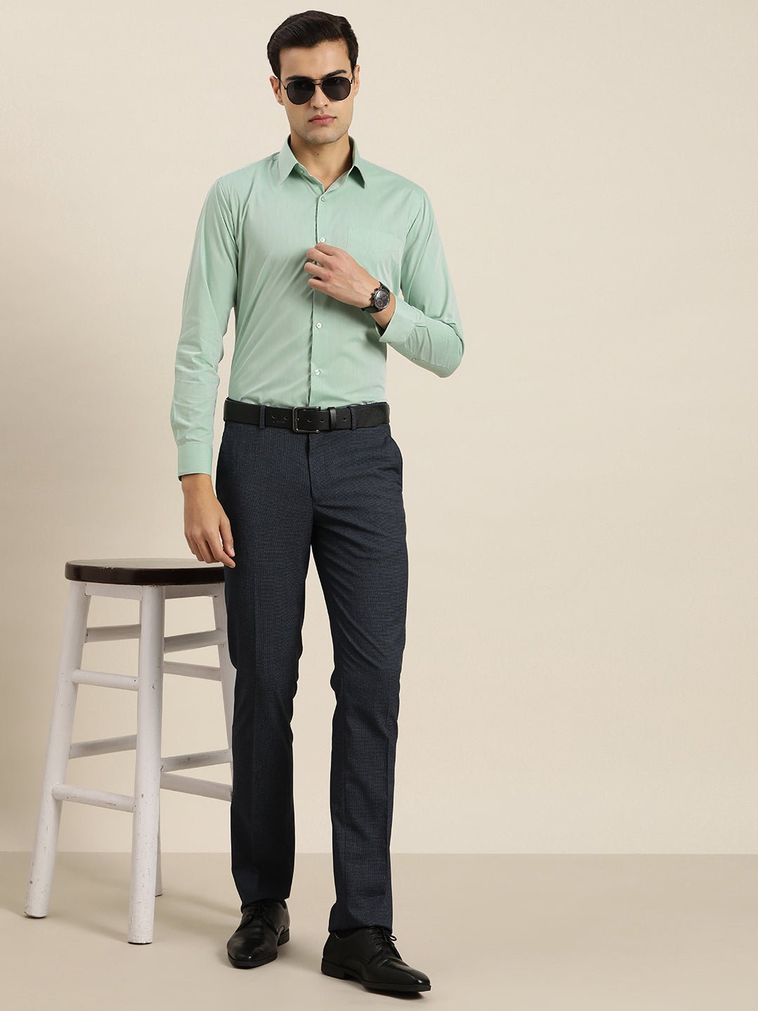 Men Green Solid Cotton Rich Slim fit Formal Shirt - #folk republic#