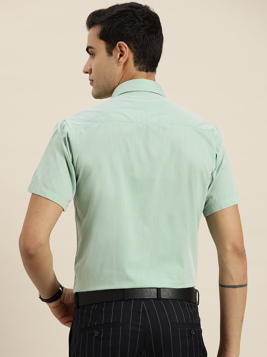 Men Green Solid Cotton Rich Slim fit Formal Shirt - #folk republic#