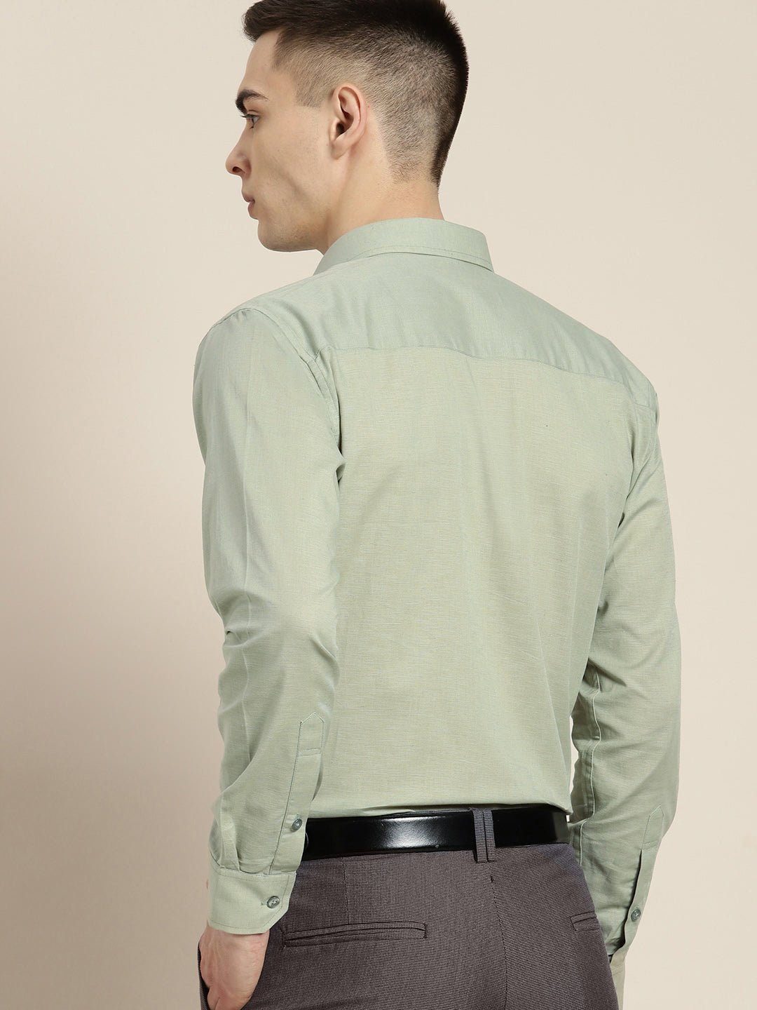 Men Green Solid Linen Cotton Slim fit Formal Shirt - #folk republic#