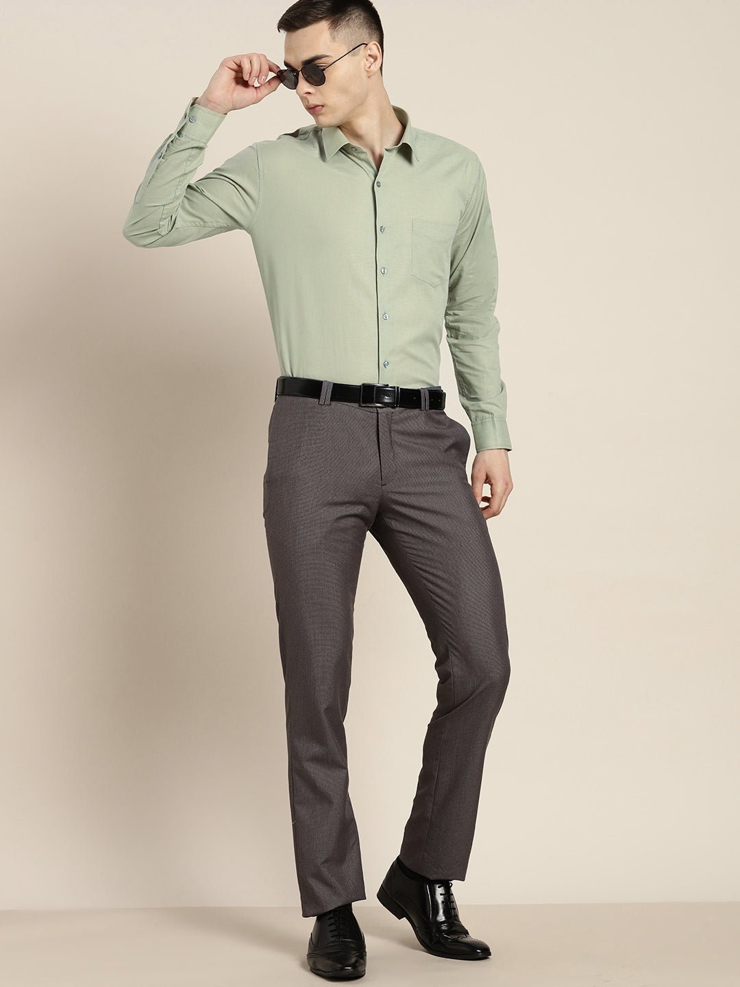 Men Green Solid Linen Cotton Slim fit Formal Shirt - #folk republic#