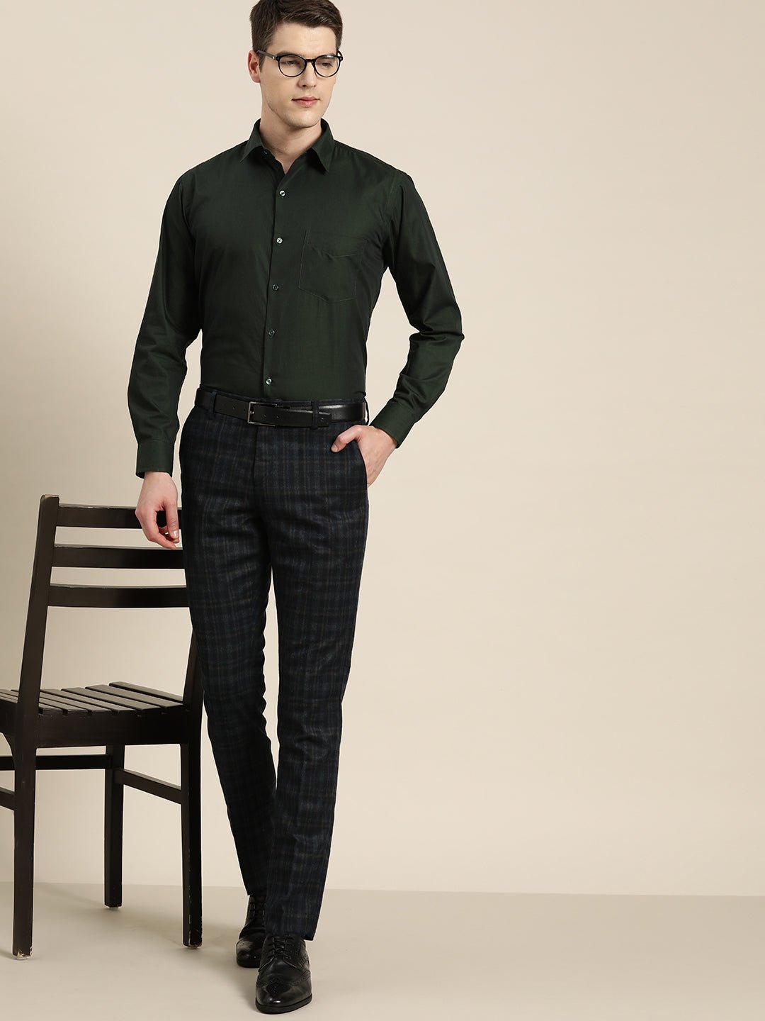 Men Green Solid Pure Cotton Slim fit Formal Shirt - #folk republic#