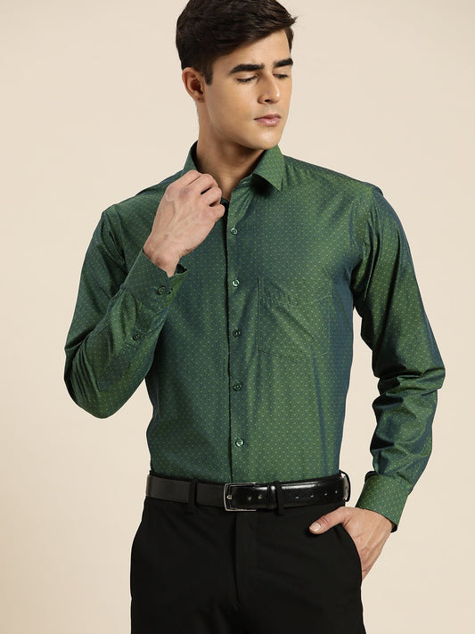 Men Green Solid Pure Cotton Slim fit Formal Shirt - #folk republic#
