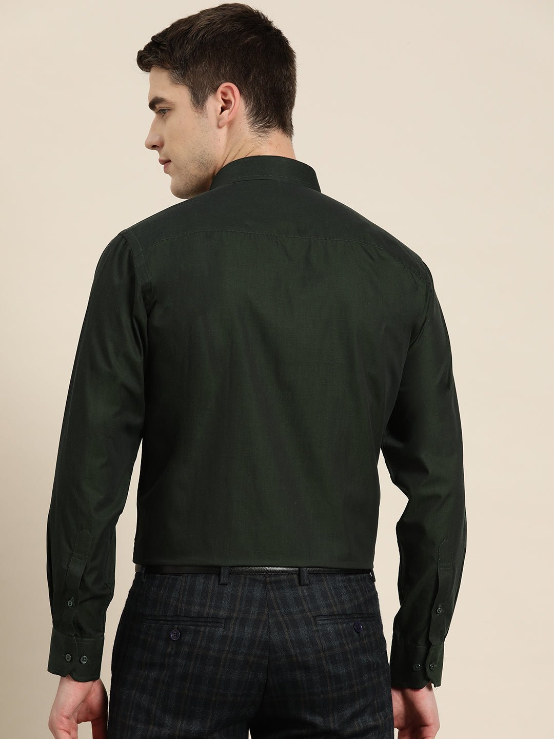 Men Green Solid Pure Cotton Slim fit Formal Shirt - #folk republic#