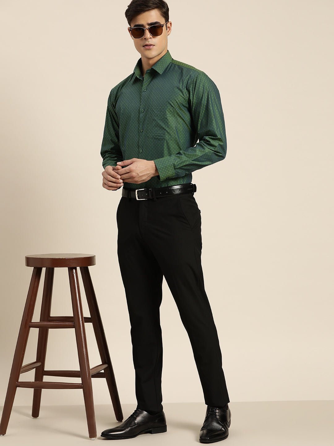 Men Green Solid Pure Cotton Slim fit Formal Shirt - #folk republic#