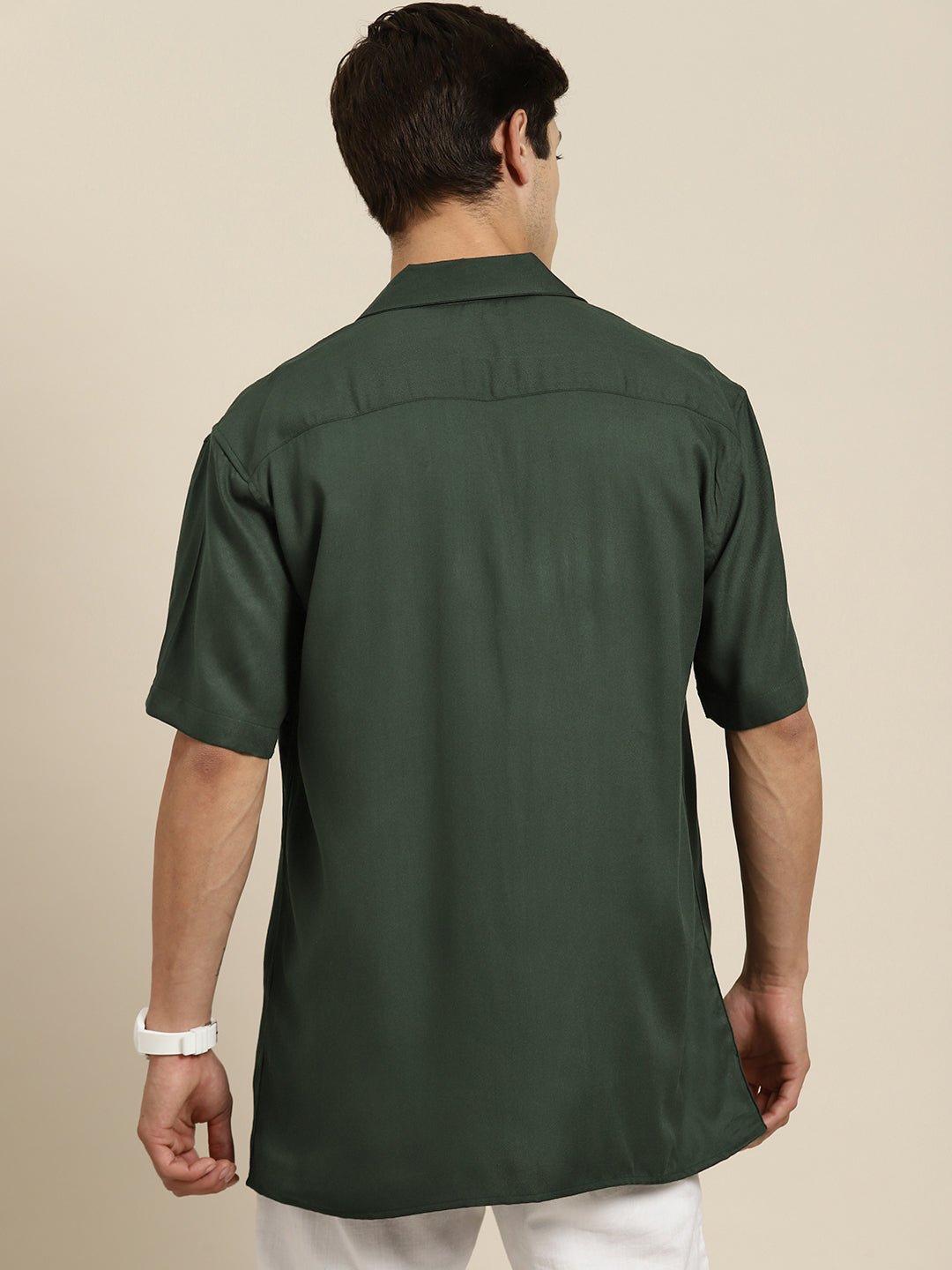 Men Green Solid Viscose Rayon Relaxed Fit Casual Resort Shirt - #folk republic#