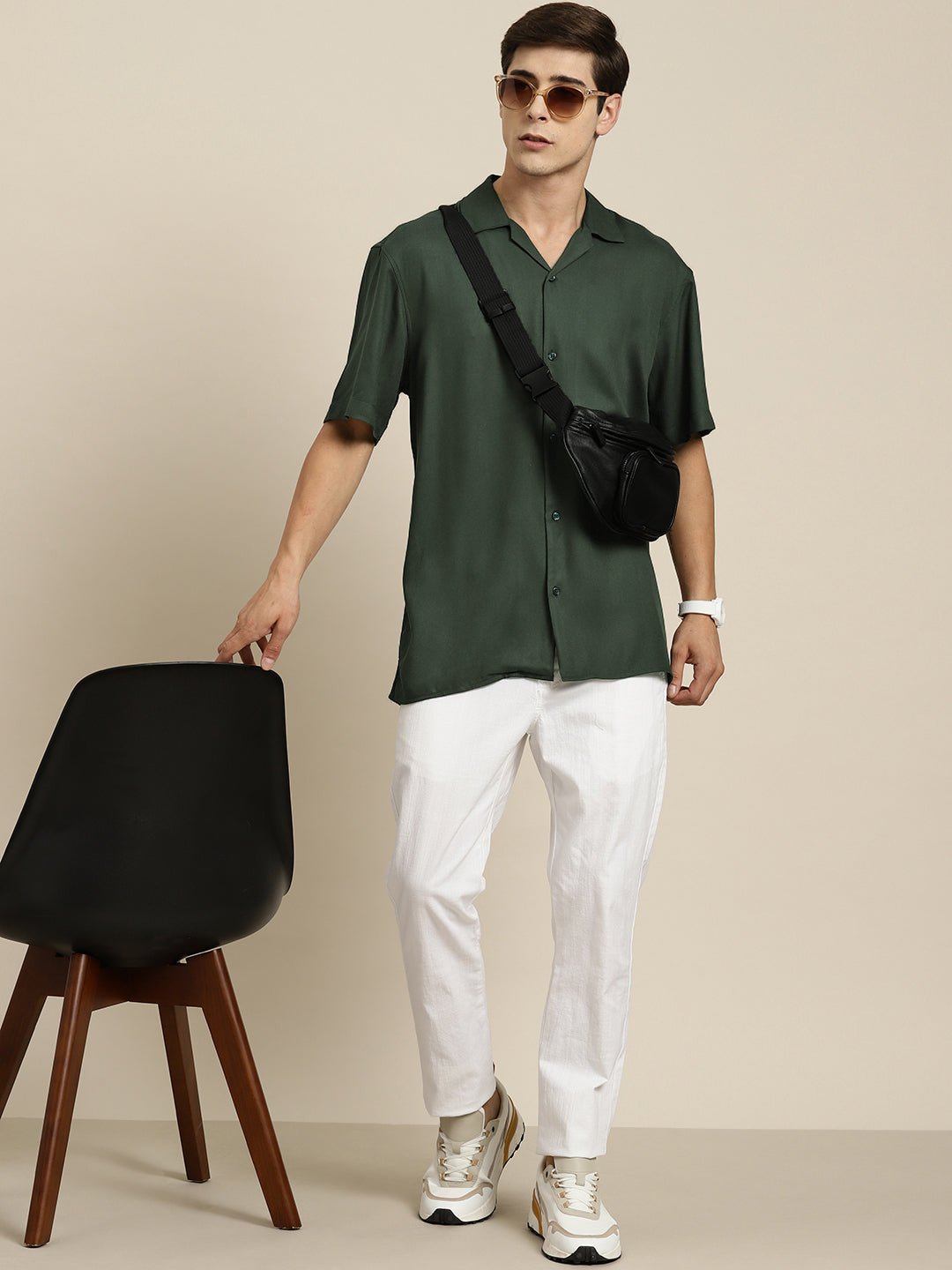 Men Green Solid Viscose Rayon Relaxed Fit Casual Resort Shirt - #folk republic#