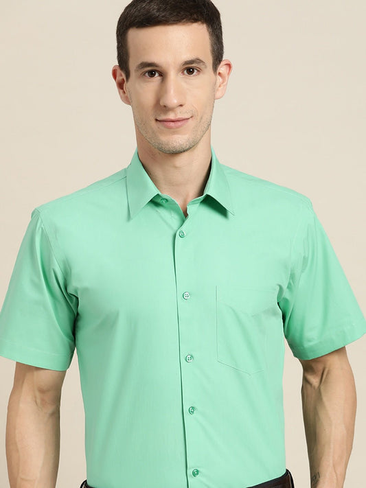 Men Green Solids Pure Cotton Slim Fit Formal Shirt - #folk republic#