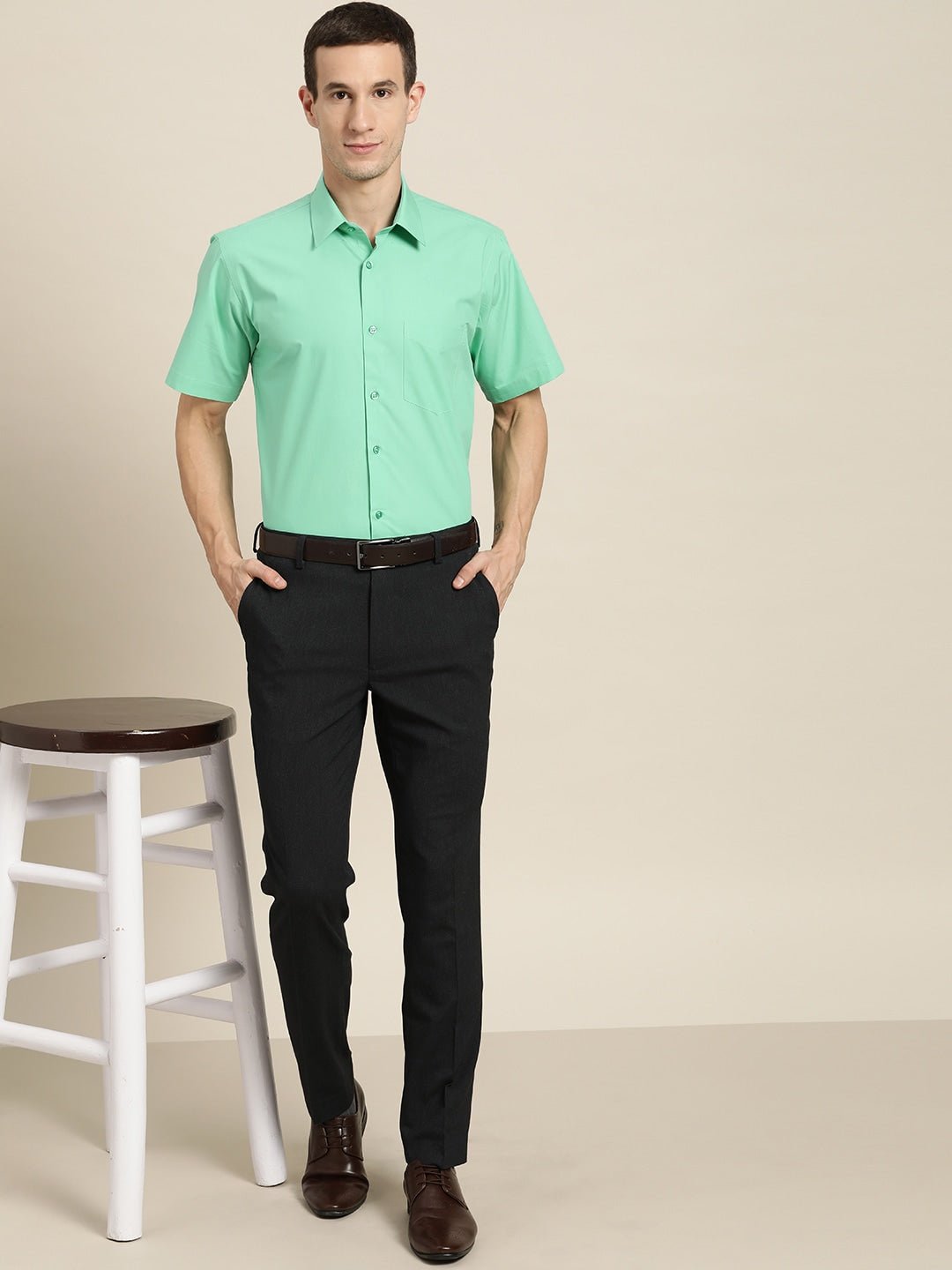 Men Green Solids Pure Cotton Slim Fit Formal Shirt - #folk republic#
