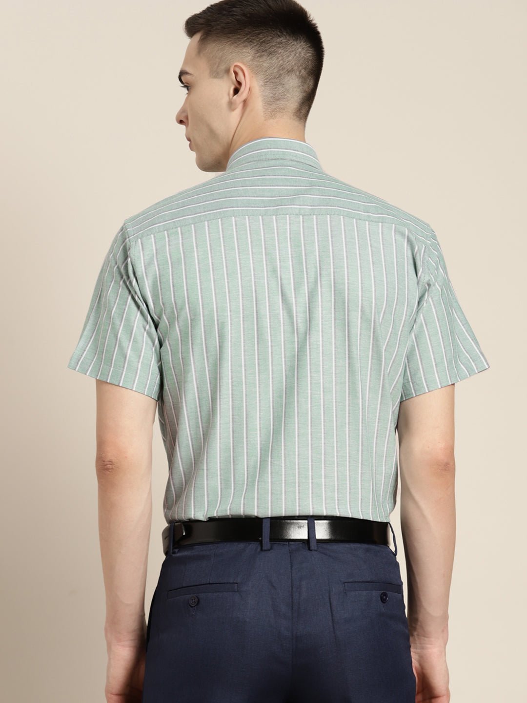 Men Green Stripes Pure Cotton Slim fit Formal Shirt - #folk republic#