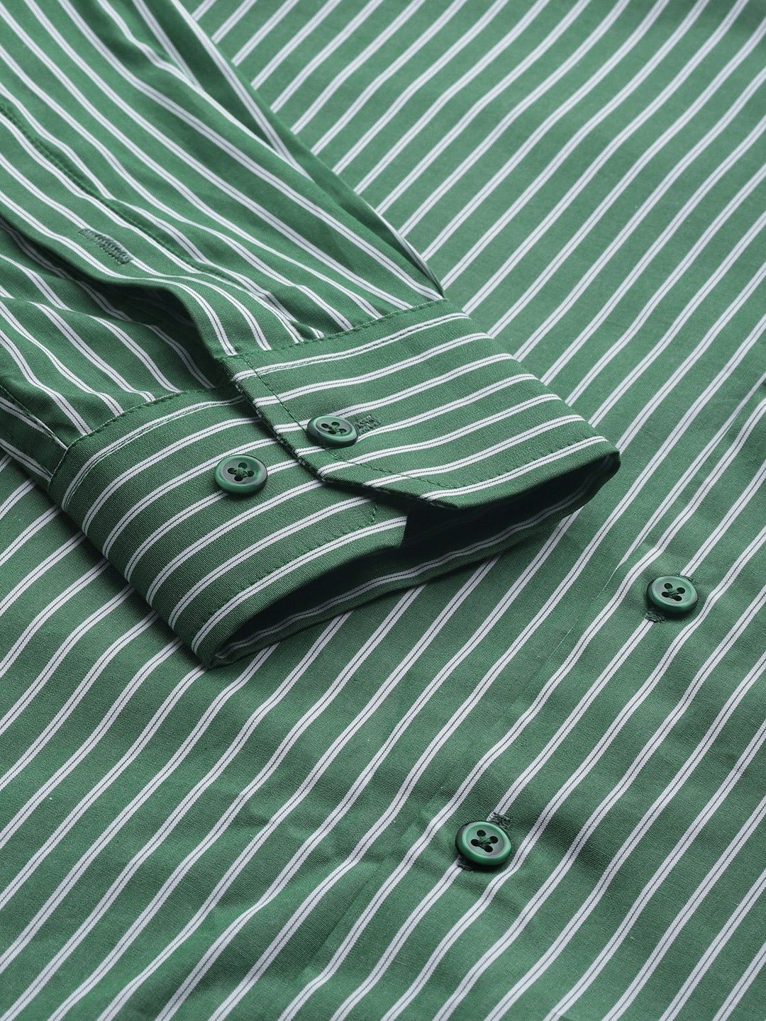 Men Green Stripes Pure Cotton Slim Fit Formal Shirt - #folk republic#