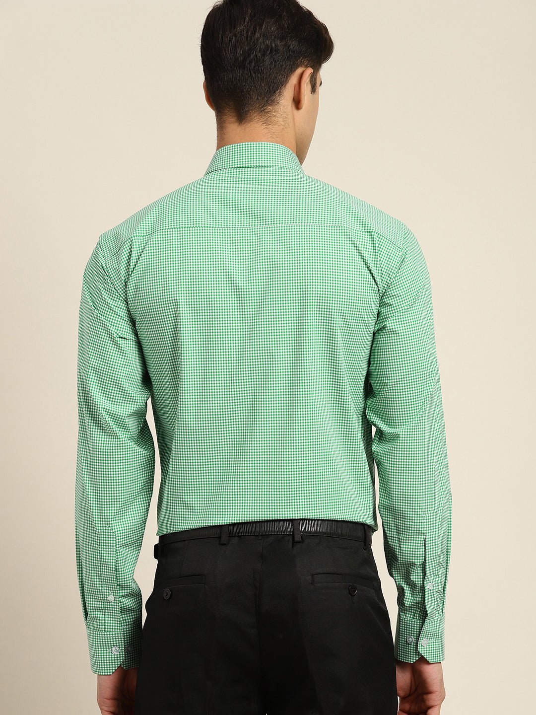 Men Green & white Checks Pure Cotton Slim fit Formal Shirt - #folk republic#