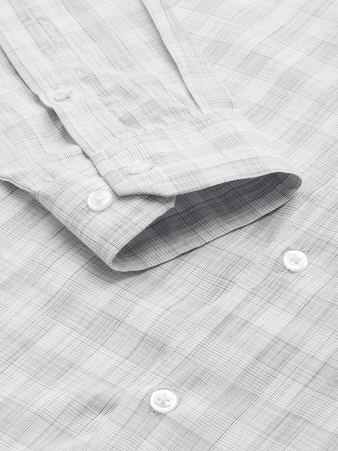 Men Grey Checked Cotton Rich Slim Fit Formal Shirt - #folk republic#