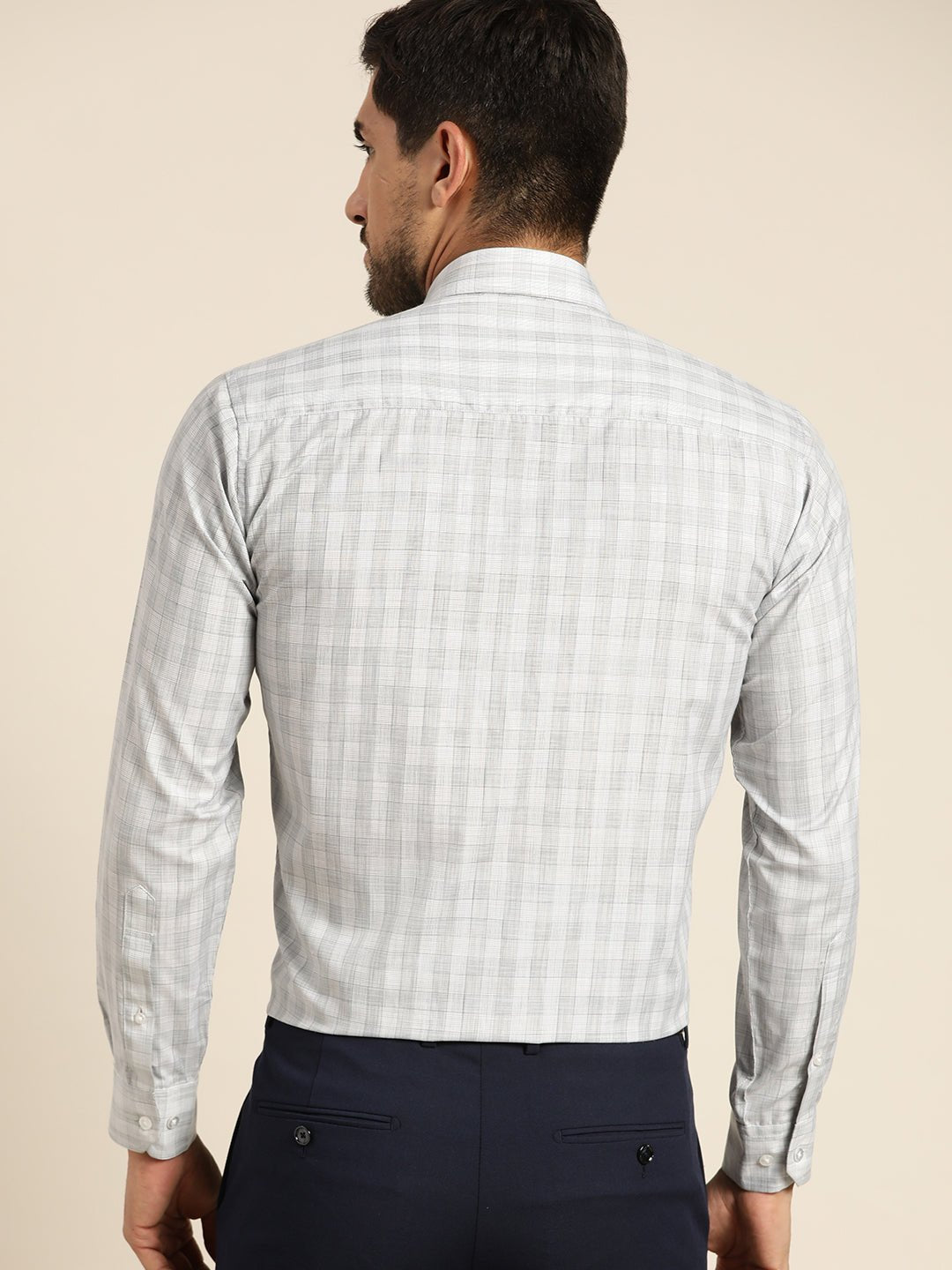 Men Grey Checked Cotton Rich Slim Fit Formal Shirt - #folk republic#