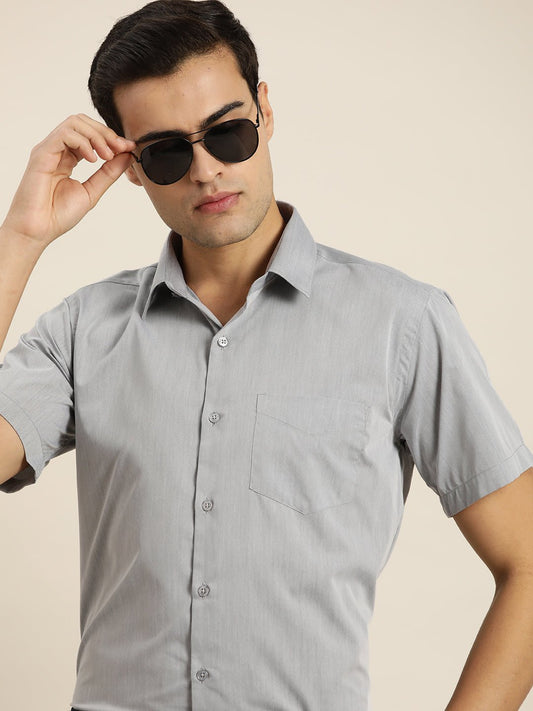 Men Grey Solid Cotton Rich Slim fit Formal Shirt - #folk republic#