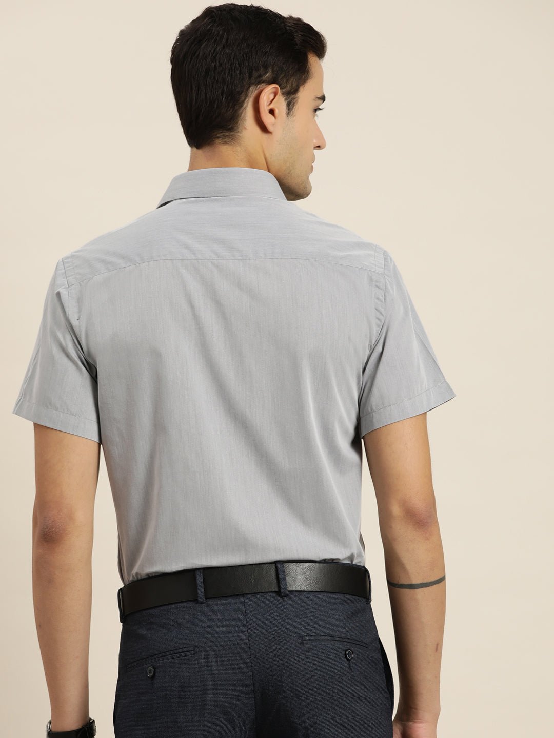 Men Grey Solid Cotton Rich Slim fit Formal Shirt - #folk republic#