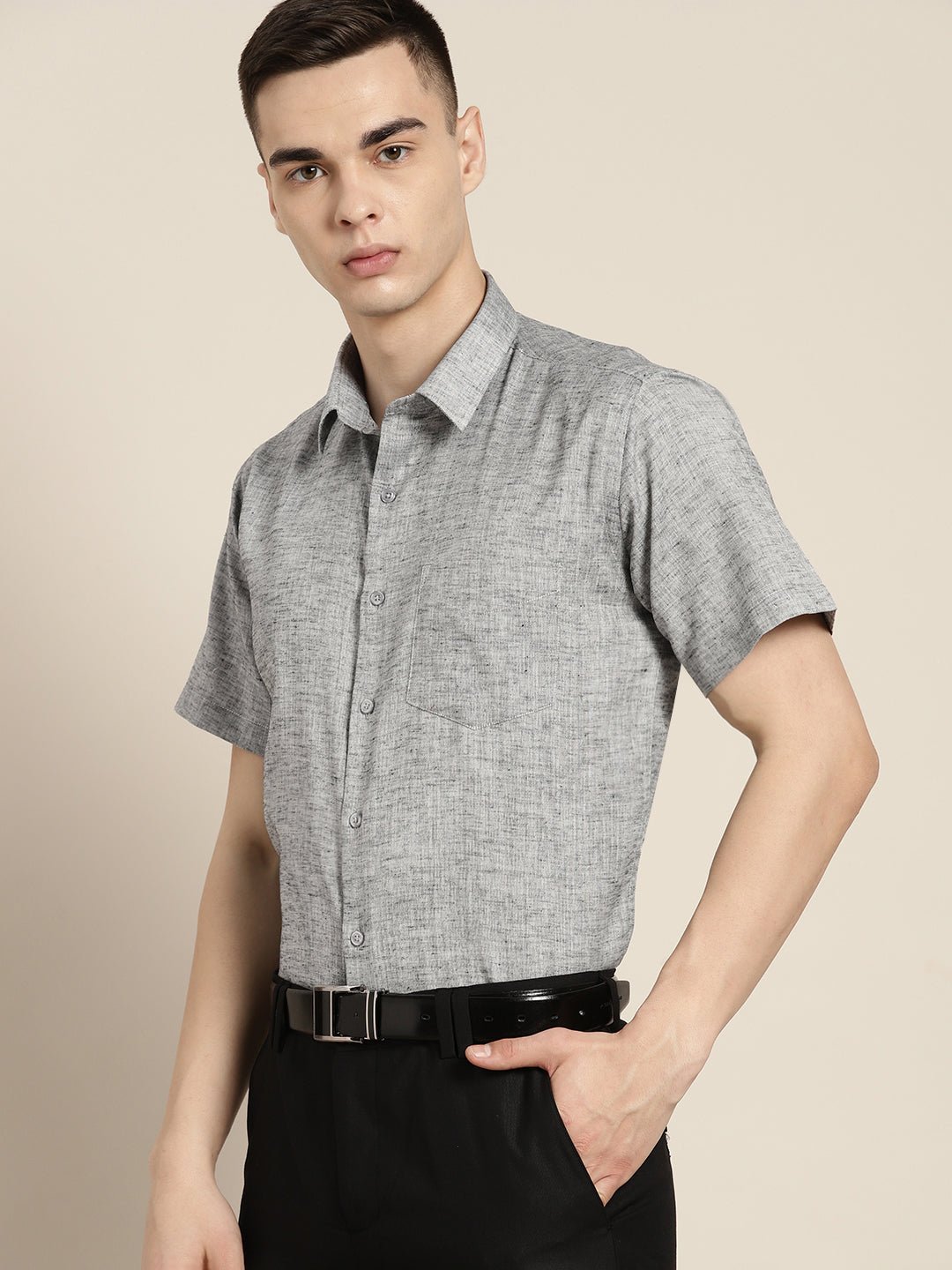 Men Grey Solid Cotton Rich Slim fit Formal Shirt - #folk republic#