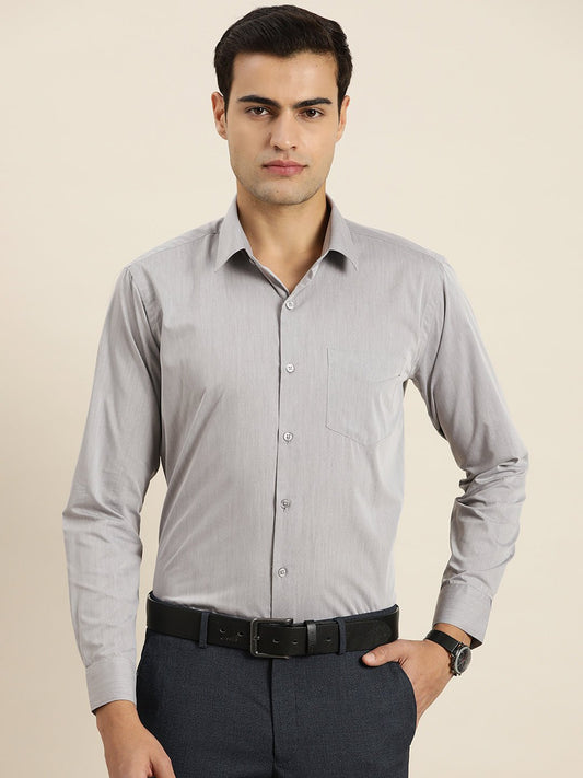 Men Grey Solid Cotton Rich Slim fit Formal Shirt - #folk republic#