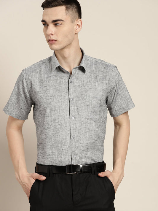 Men Grey Solid Cotton Rich Slim fit Formal Shirt - #folk republic#
