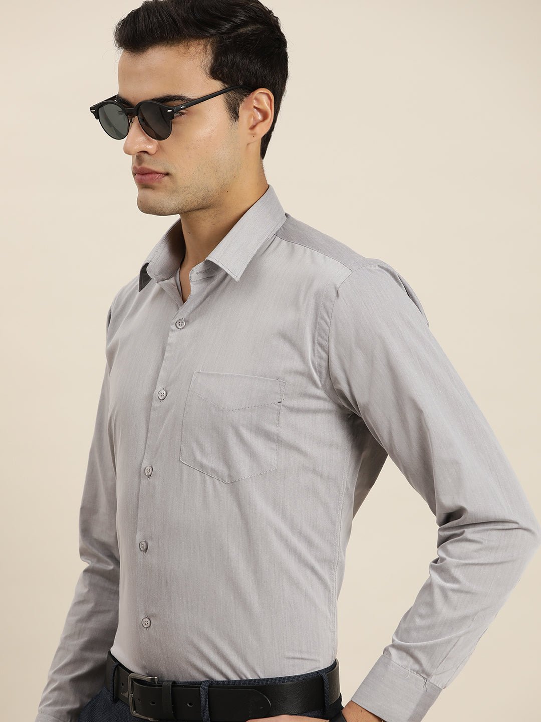 Men Grey Solid Cotton Rich Slim fit Formal Shirt - #folk republic#