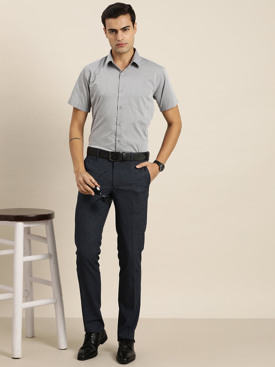 Men Grey Solid Cotton Rich Slim fit Formal Shirt - #folk republic#