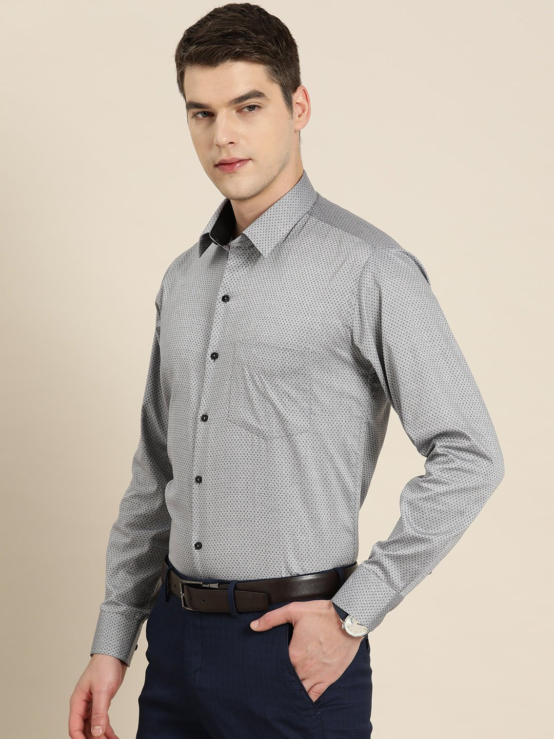 Men Grey Solid Pure Cotton Slim fit Formal Shirt - #folk republic#