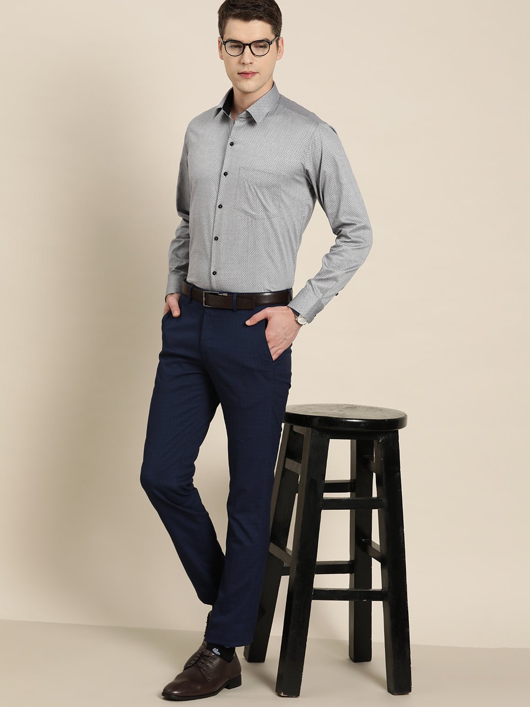 Men Grey Solid Pure Cotton Slim fit Formal Shirt - #folk republic#