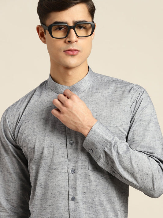 Men Grey Solid Pure Cotton Slim fit Formal Shirt - #folk republic#