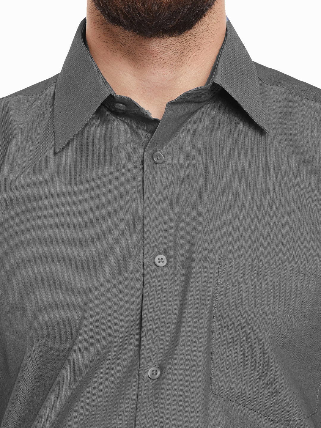 Men Grey Solid Slim Fit Pure Cotton Formal Shirt - #folk republic#