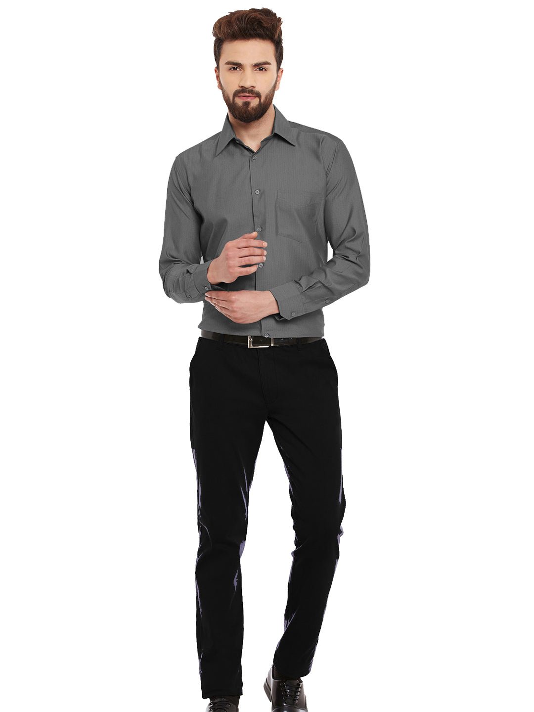Men Grey Solid Slim Fit Pure Cotton Formal Shirt - #folk republic#