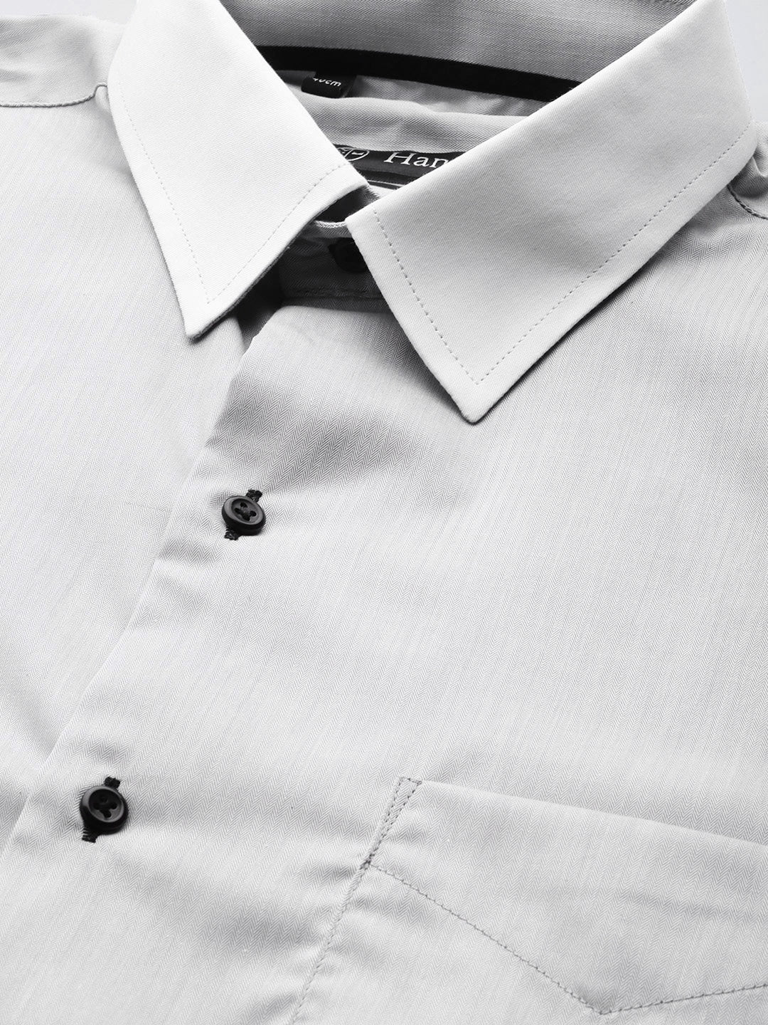 Men Grey Solid White Collar Pure Cotton Slim Fit Formal Shirt - #folk republic#