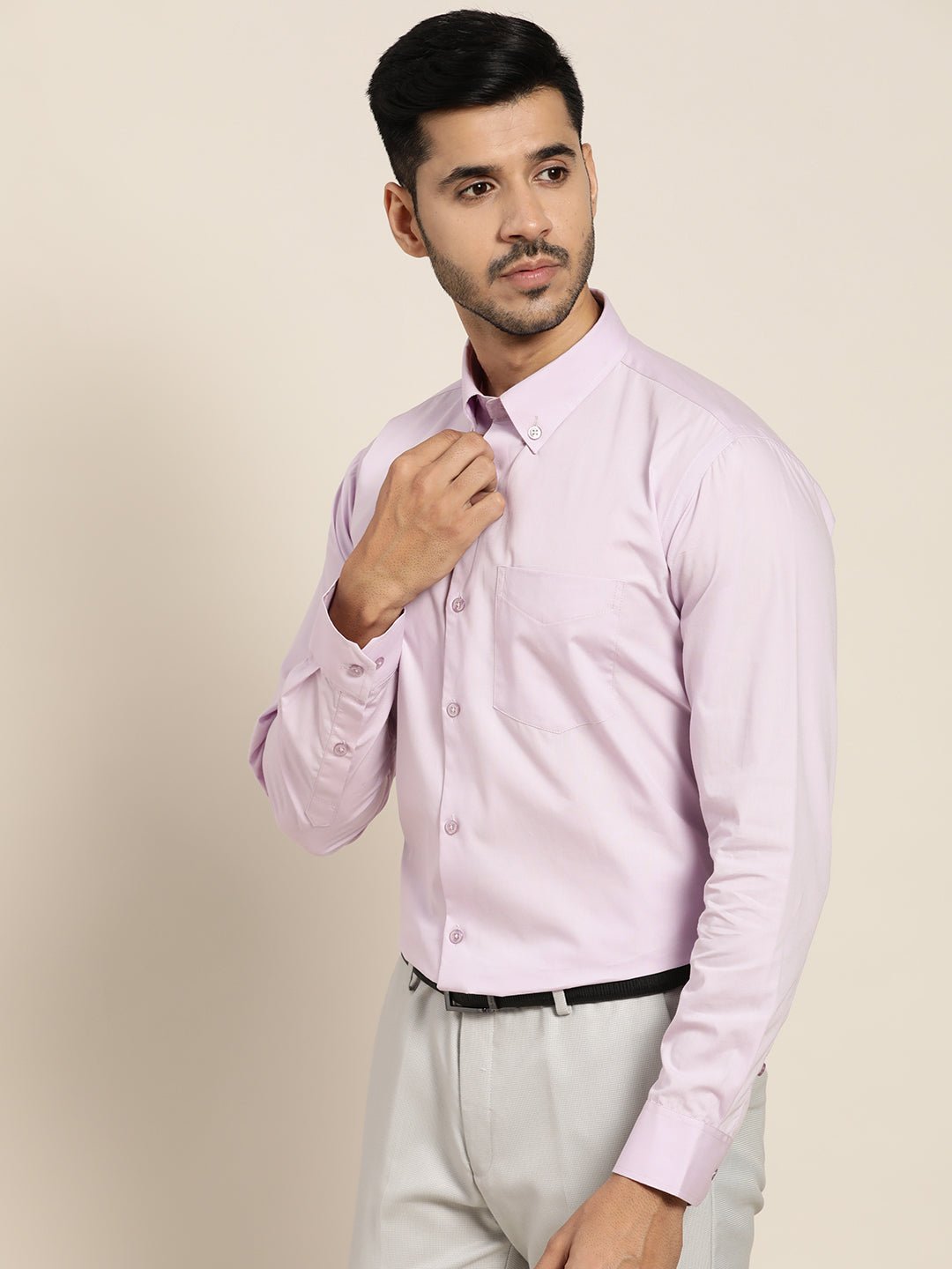 Men Lavender Solid Pure Cotton Slim Fit Formal Shirt - #folk republic#