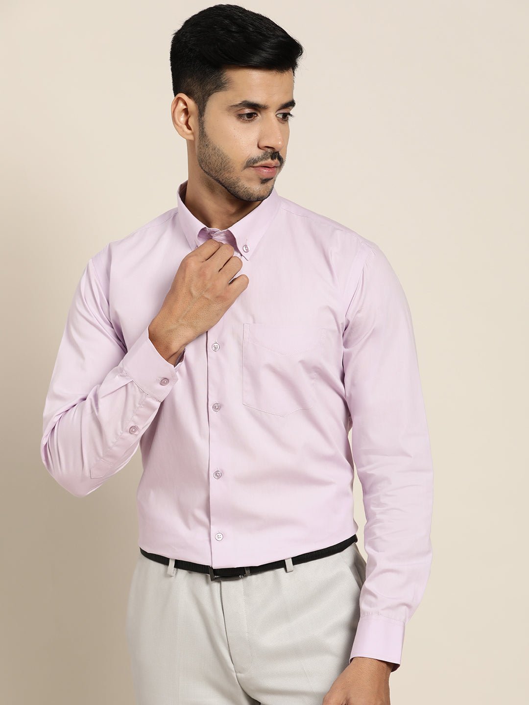 Men Lavender Solid Pure Cotton Slim Fit Formal Shirt - #folk republic#