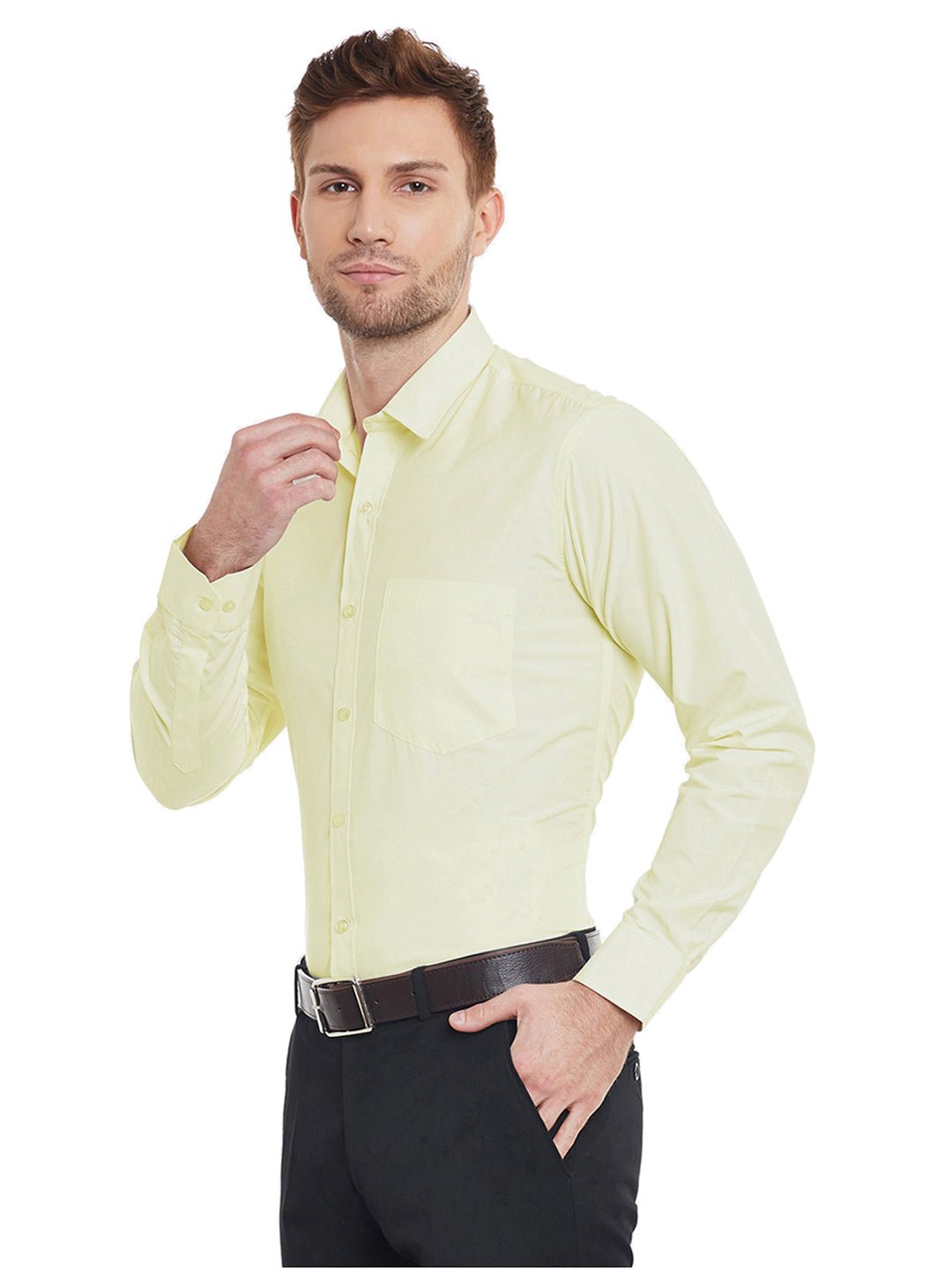 Men Lemon Solid Slim Fit Cotton Rich Formal Shirt - #folk republic#