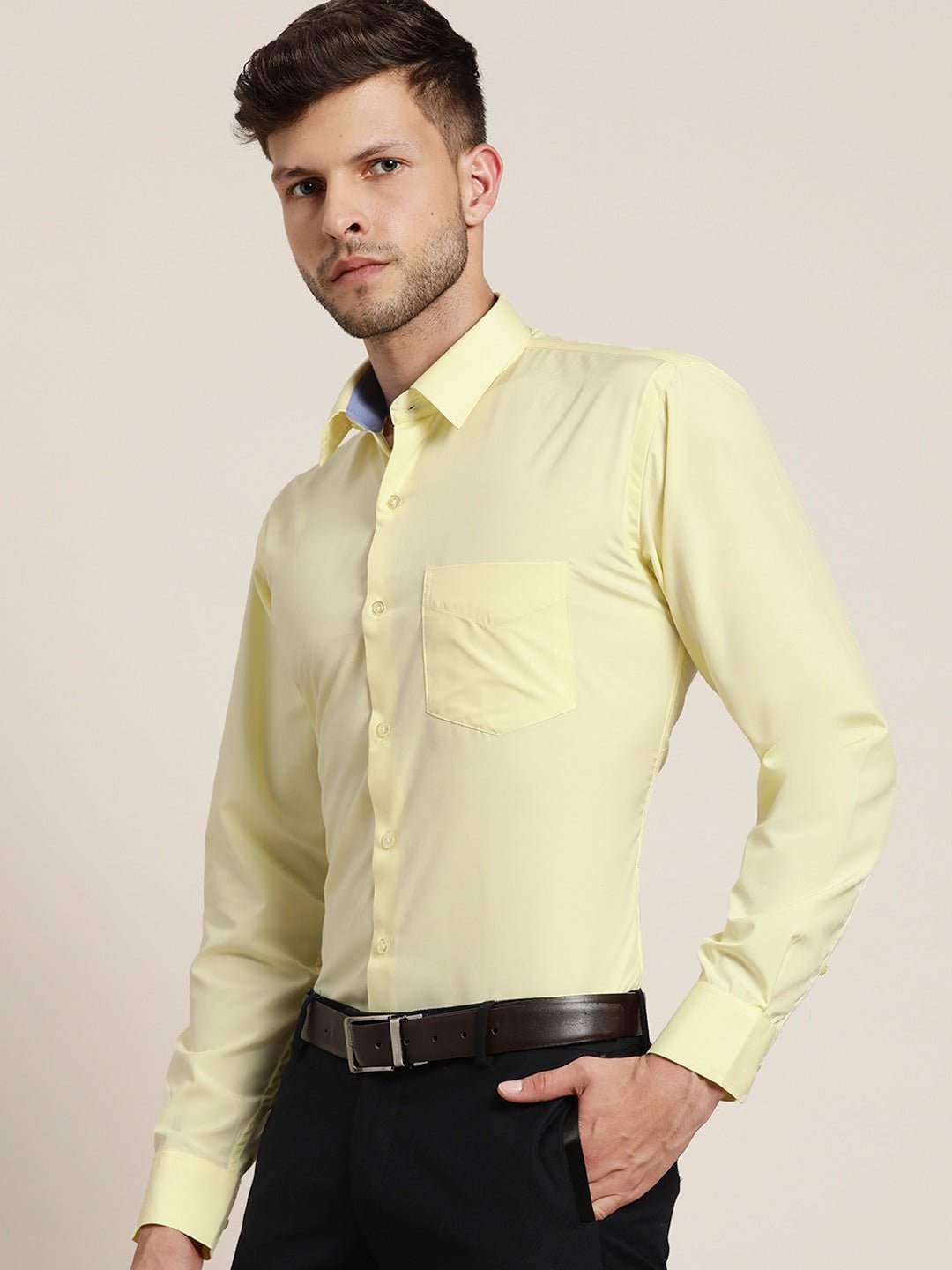 Men Lemon Solids Slim Fit Formal Shirt - #folk republic#
