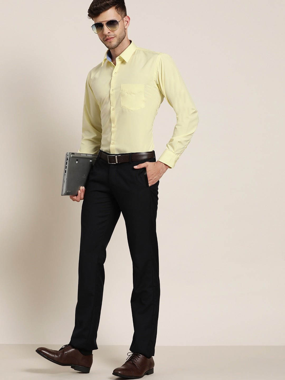 Men Lemon Solids Slim Fit Formal Shirt - #folk republic#