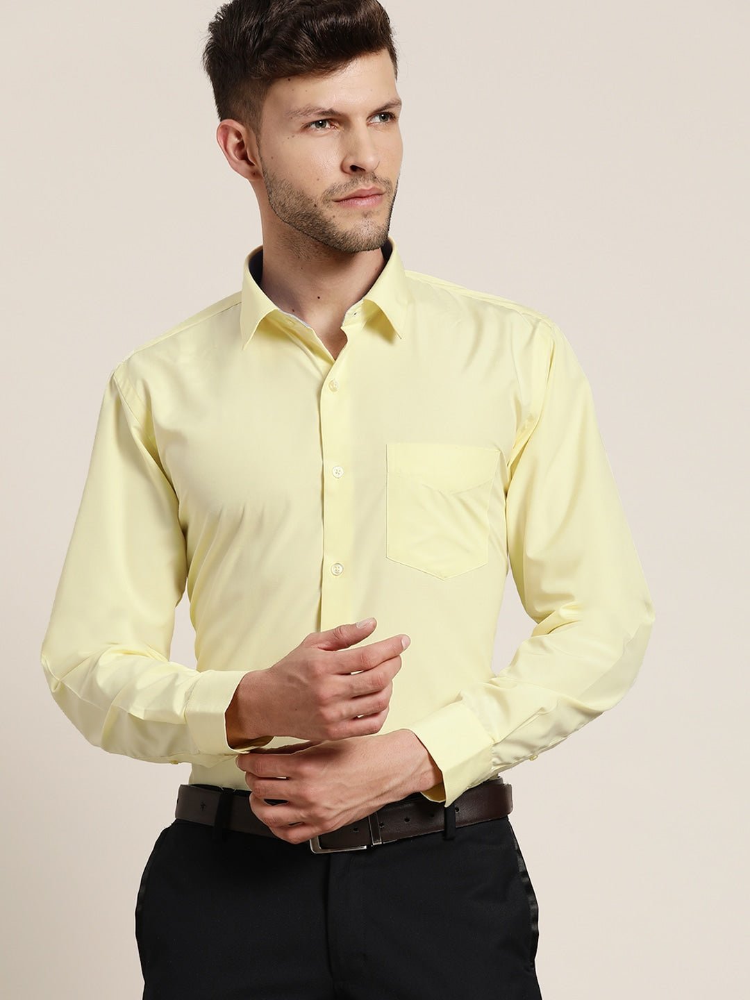 Men Lemon Solids Slim Fit Formal Shirt - #folk republic#