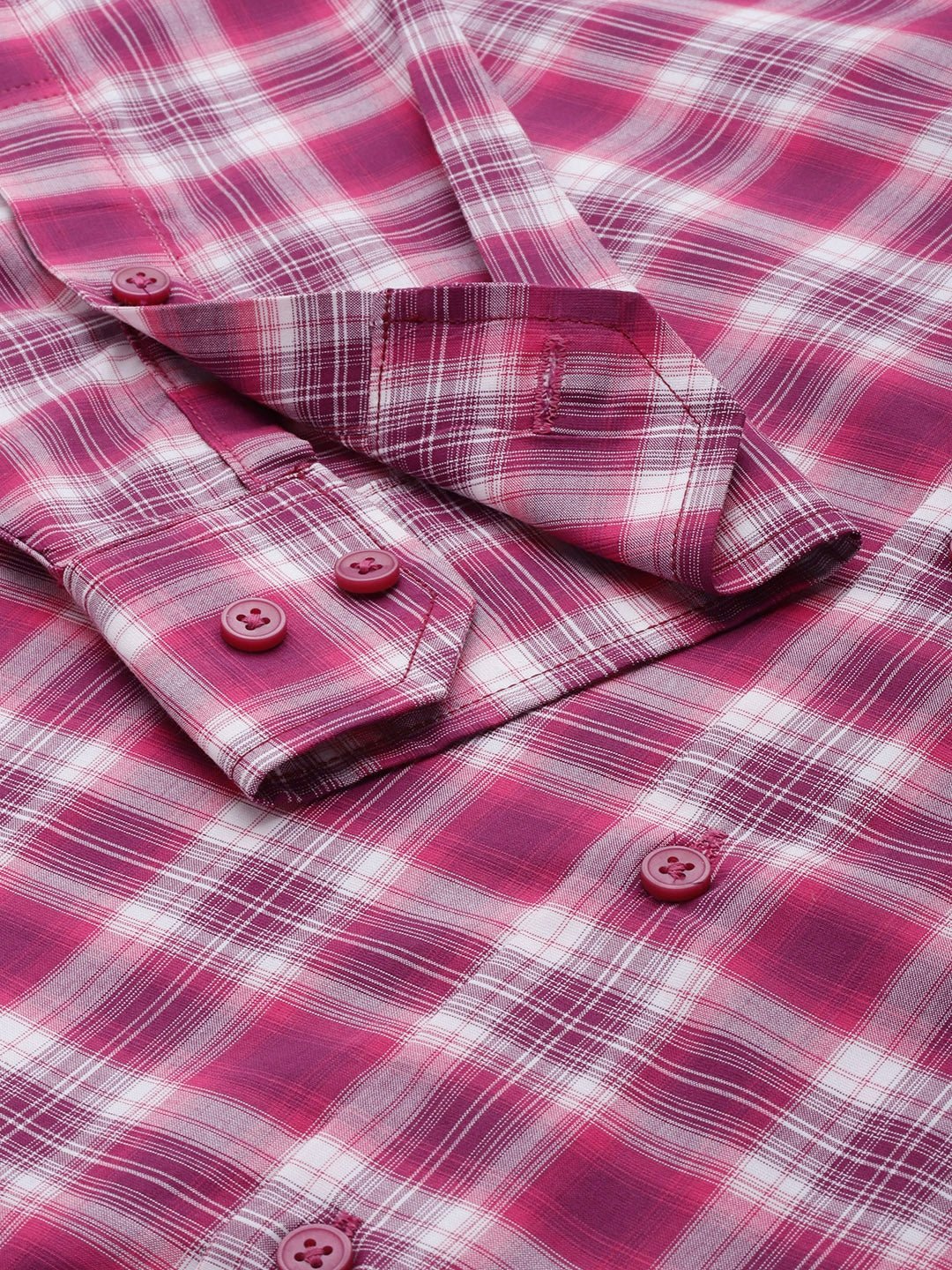 Men Magenta & White Checked Pure Cotton Slim Fit Casual Shirt - #folk republic#