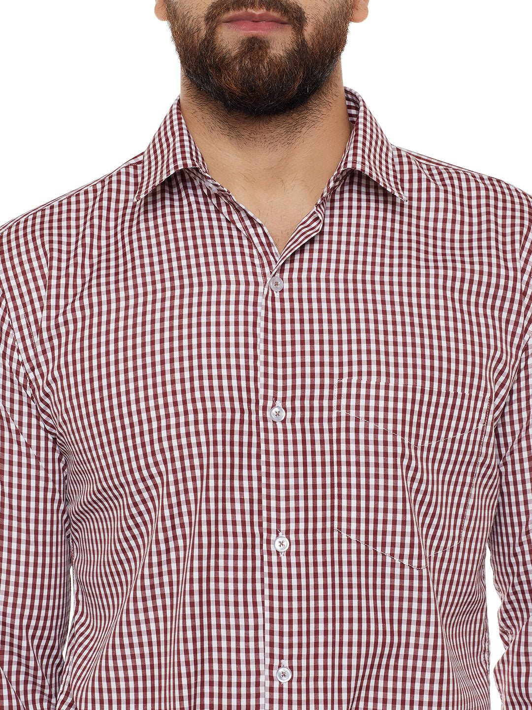 Men Maroon Checked Slim Fit Formal Shirt - #folk republic#