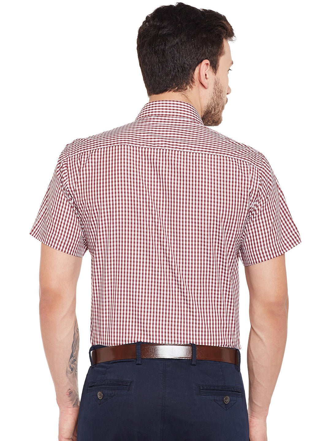Men Maroon Checked Slim Fit Formal Shirt - #folk republic#