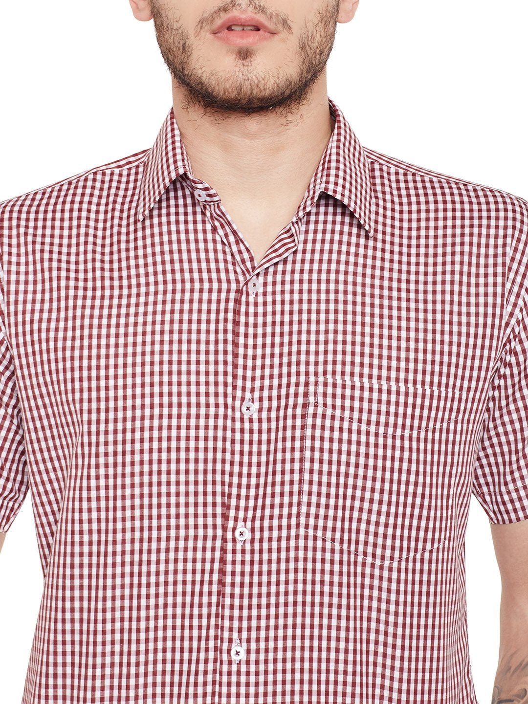 Men Maroon Checked Slim Fit Formal Shirt - #folk republic#