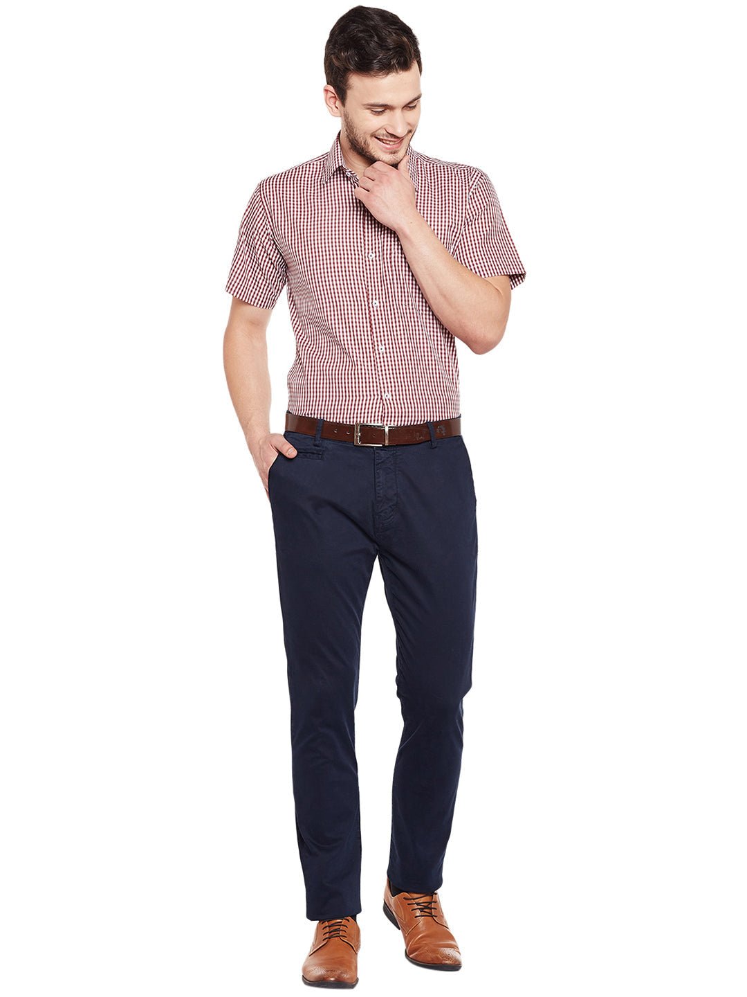 Men Maroon Checked Slim Fit Formal Shirt - #folk republic#