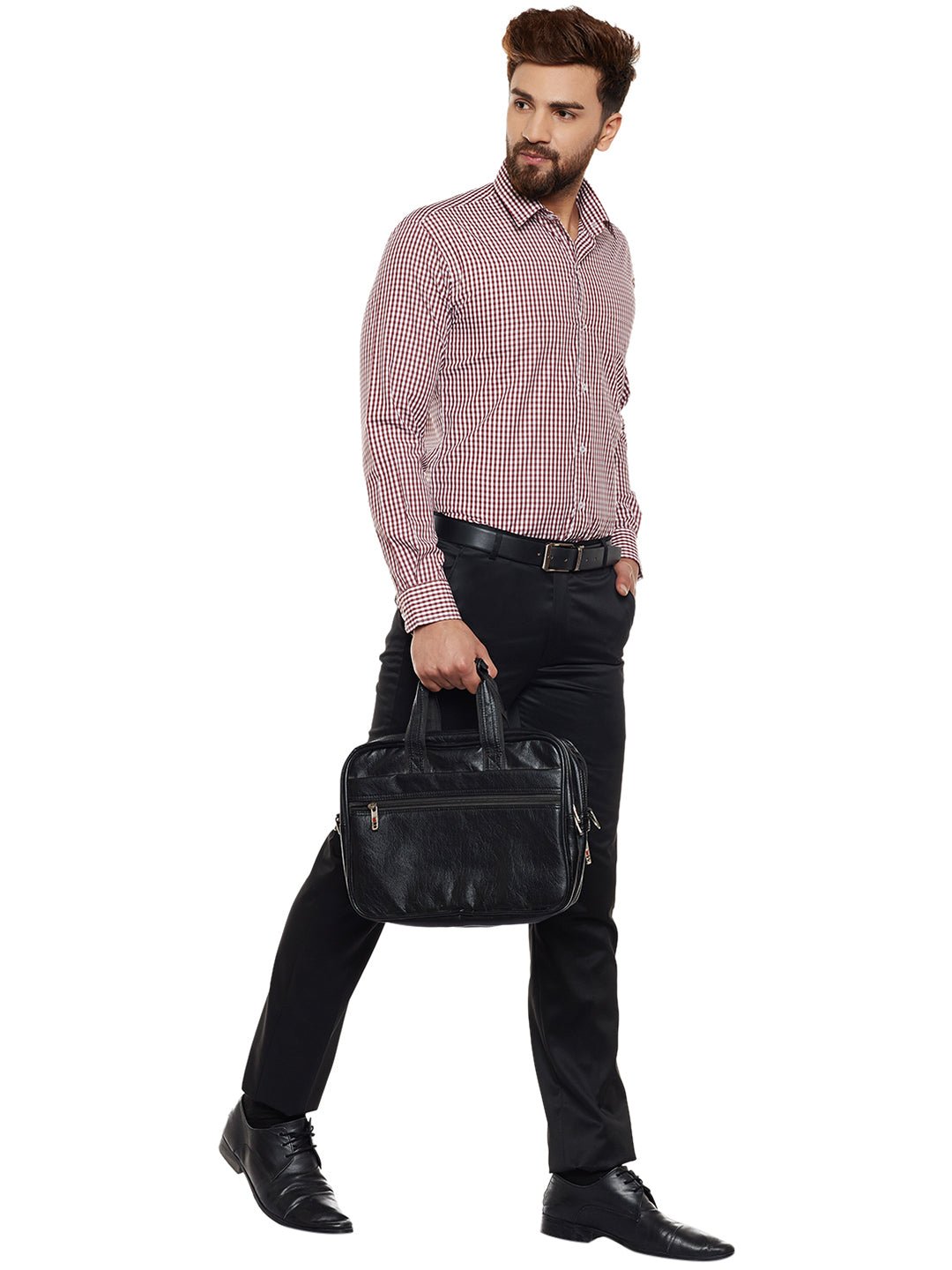 Men Maroon Checked Slim Fit Formal Shirt - #folk republic#