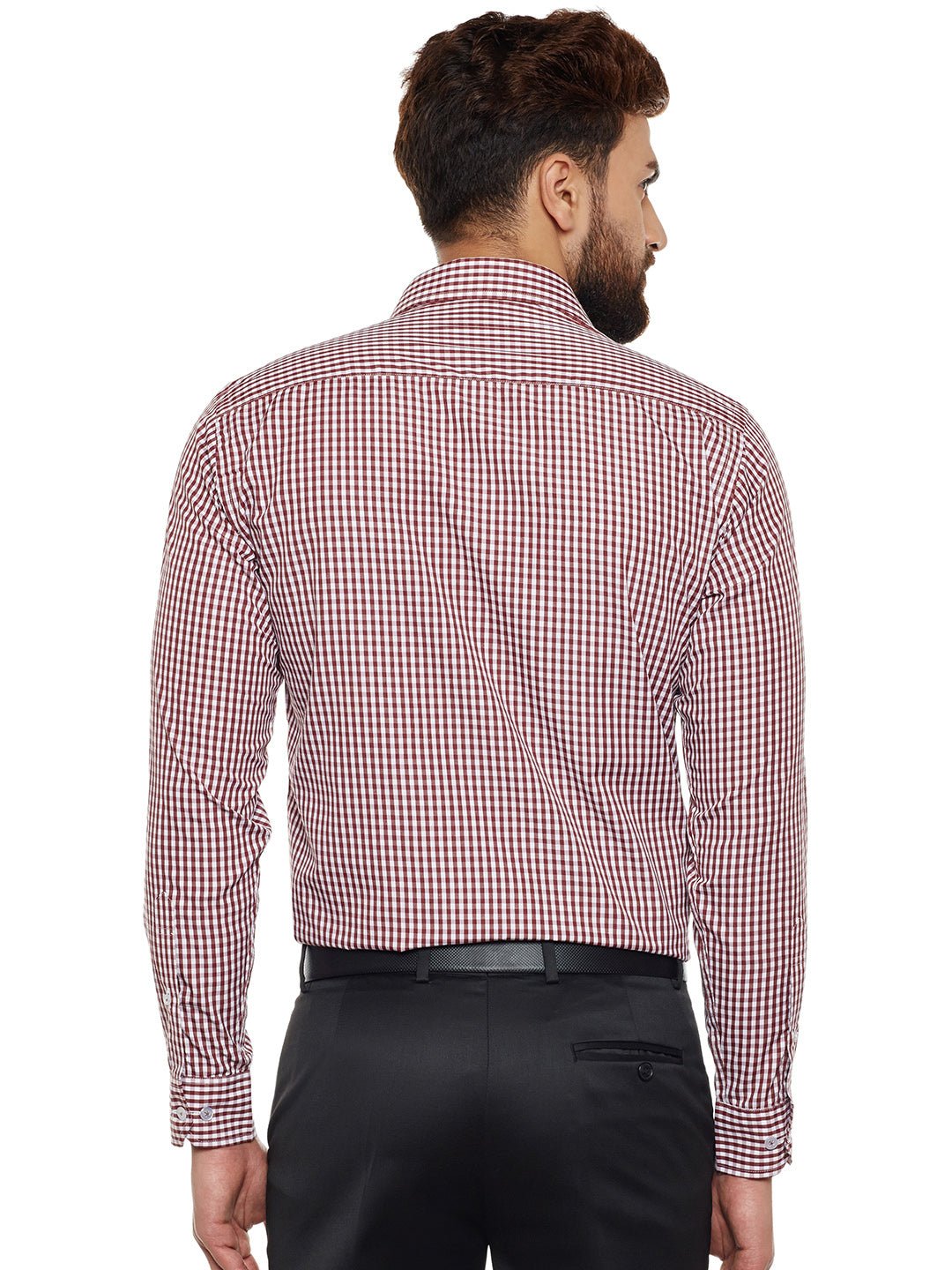 Men Maroon Checked Slim Fit Formal Shirt - #folk republic#