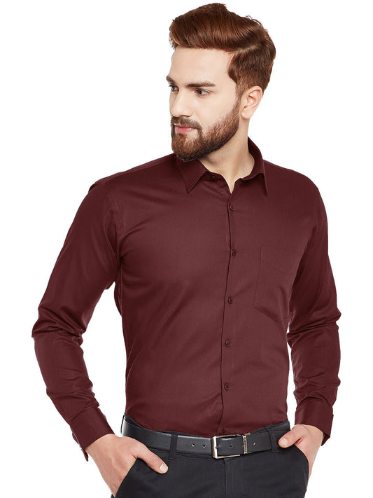 Men Maroon French Cuff Solid Pure Cotton Slim Fit Formal Shirt - #folk republic#