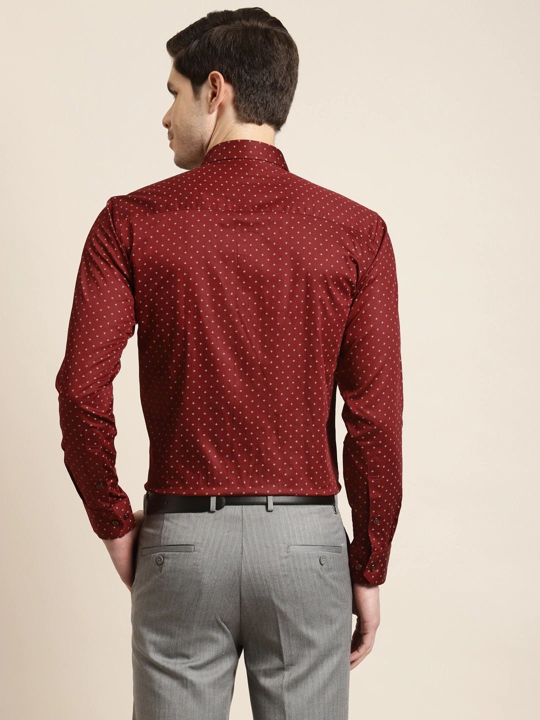 Men Maroon Prints Pure Cotton Slim Fit Formal Shirt - #folk republic#