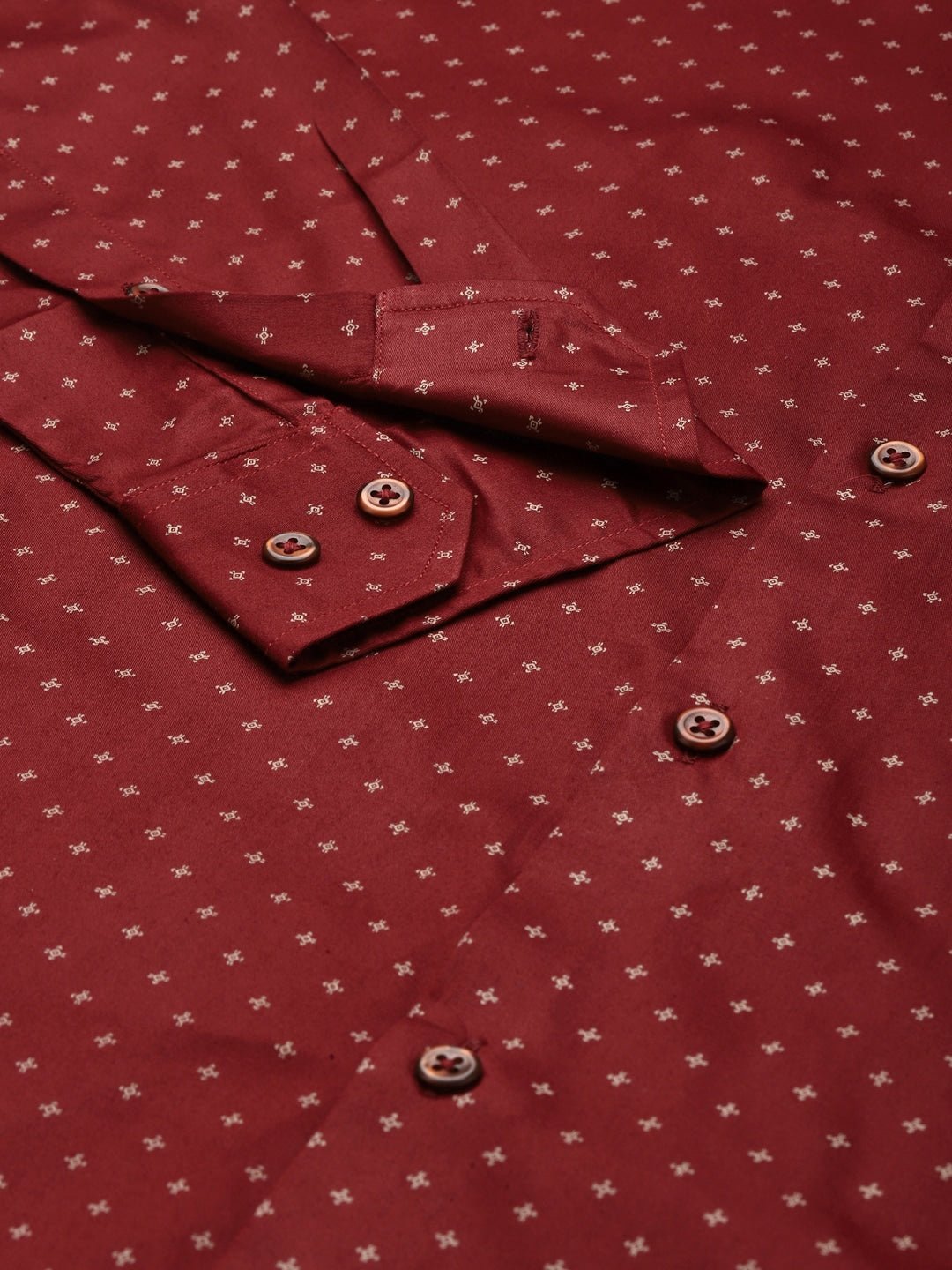 Men Maroon Prints Pure Cotton Slim Fit Formal Shirt - #folk republic#