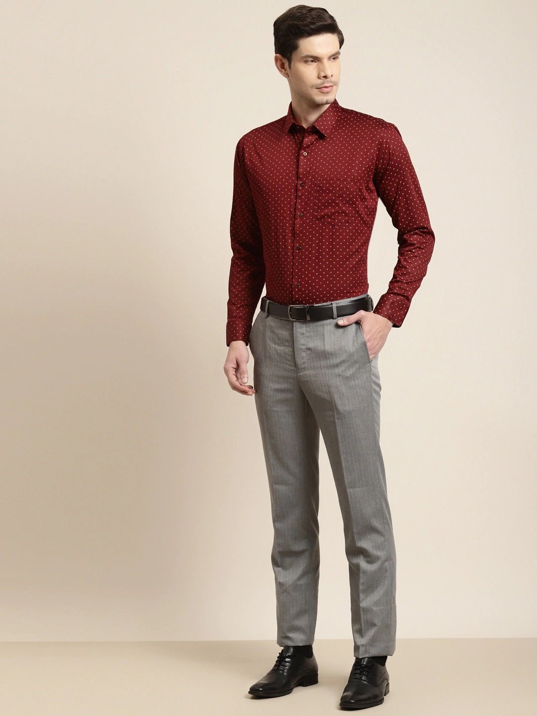Men Maroon Prints Pure Cotton Slim Fit Formal Shirt - #folk republic#