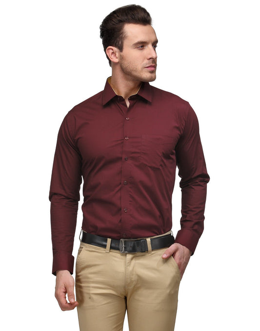 Men Maroon Pure Cotton Slim Fit Solid Formal Shirt - #folk republic#