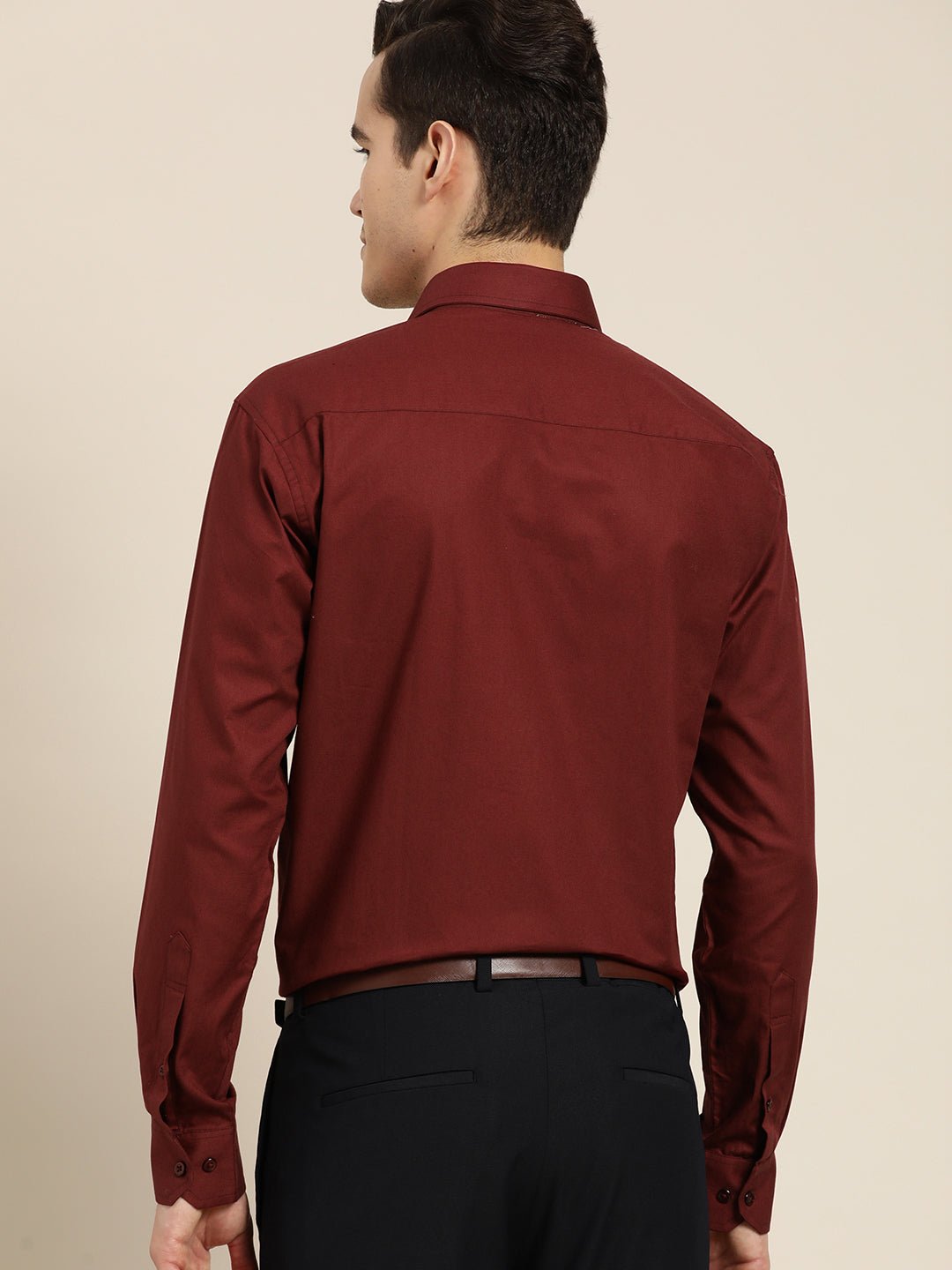 Men Maroon Slim Fit Solid Pure Cotton Formal Shirt - #folk republic#